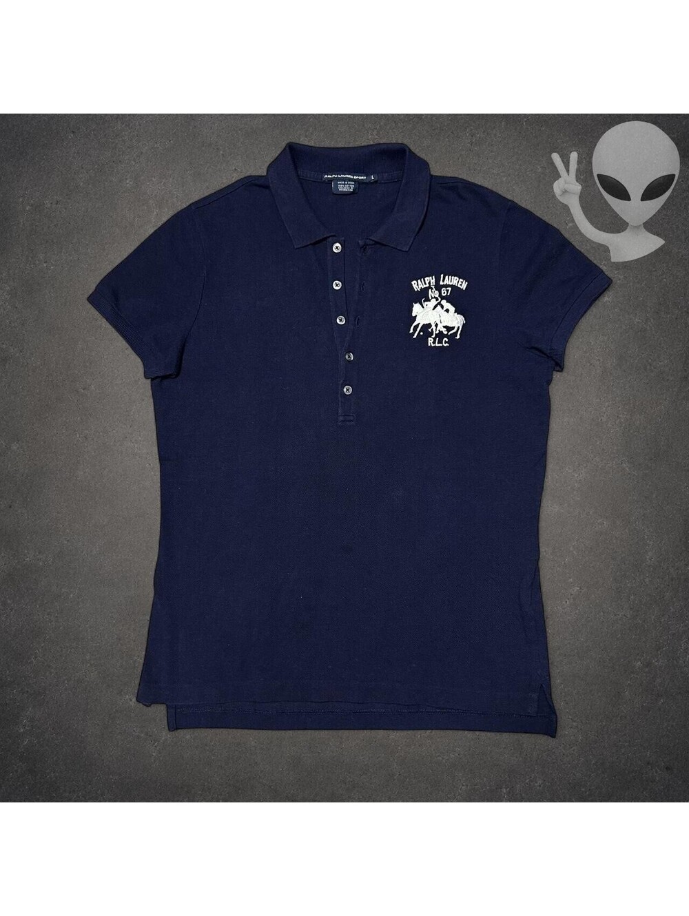 Ralph Lauren Sport Dual Match Big Pony Polo Shirt Women's L Navy Cotton - Picture 2 of 8